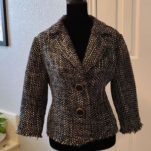 Cabi Jacket Blazer S Black Gray Poly Acrylic Wool Rayon 2-Button